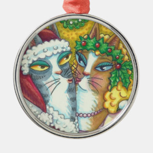 HISS N' FITZ KISSING CATS, SANTA CLAWS ORNANAMENT ORNAMENT AUS METALL