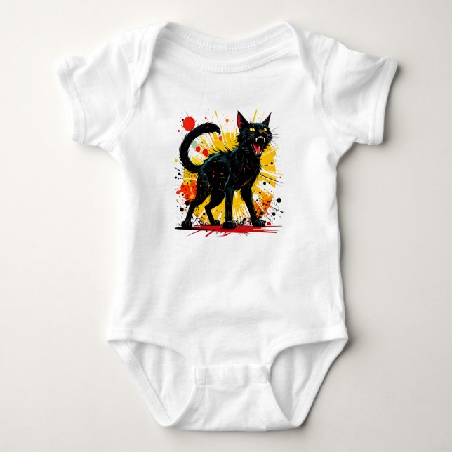 Hissing Defensive Black Cat Baby Strampler (Vorderseite)