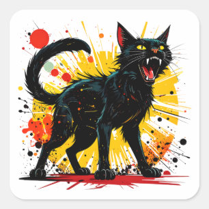 Hissing Defensive Black Cat Quadratischer Aufkleber