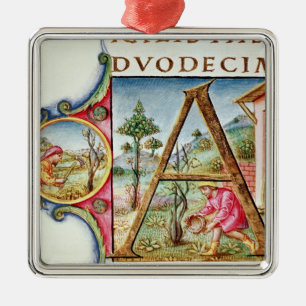 Historiated Initiale "A" darstellend Ornament Aus Metall