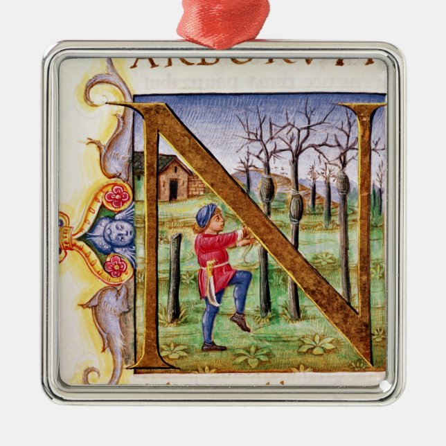 Historiated Initiale 'N Silbernes Ornament (Vorne)