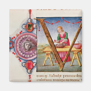 Historiated Initiale "V" darstellend Magnet