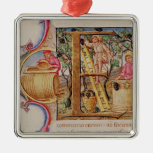 Historiated zeichnen "E ab", das Traubensammeln Silbernes Ornament