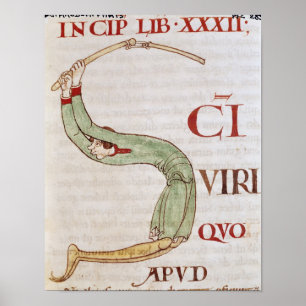 Historiated zeichnen "S ab", das einen Mann Poster