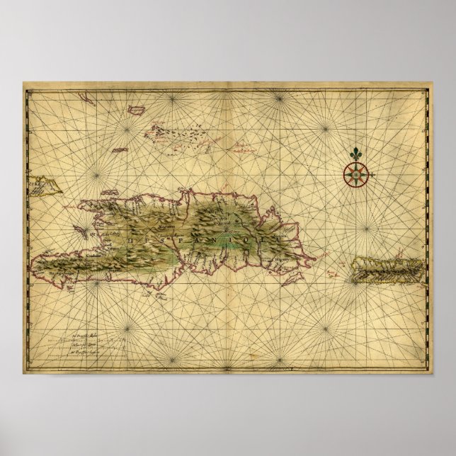 Historic 1639 Map of Hispaniola - Joan Vinckeboons Poster (Vorne)
