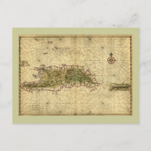Historic 1639 Map of Hispaniola - Joan Vinckeboons Postkarte