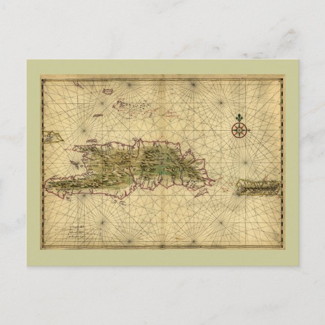 Historic 1639 Map of Hispaniola - Joan Vinckeboons Postkarte (Vorderseite)
