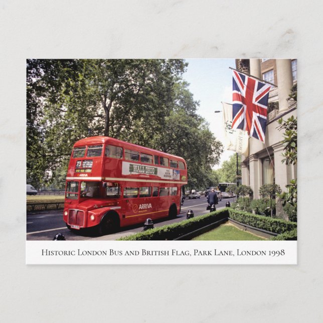 Historic London Bus, British Flag, 1998 Postkarte (Vorderseite)