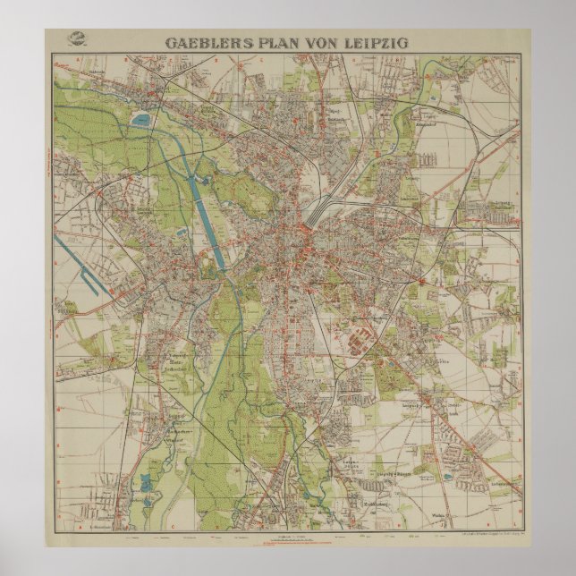 Historical Map of Leipzig by Gaebler 1940 Edition Poster (Vorne)