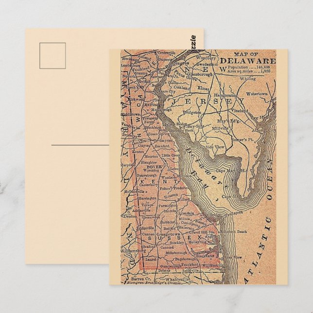 Historische Delaware-Staatskarte  Postkarte (Vorne/Hinten)