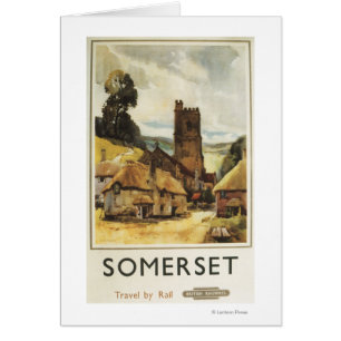 Historische Dorf-Szenen-britisches Bahnplakat