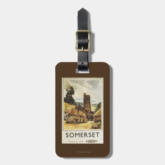 Historische Dorf-Szenen-britisches Bahnplakat Gepäckanhänger (Vorderseite vertikal)