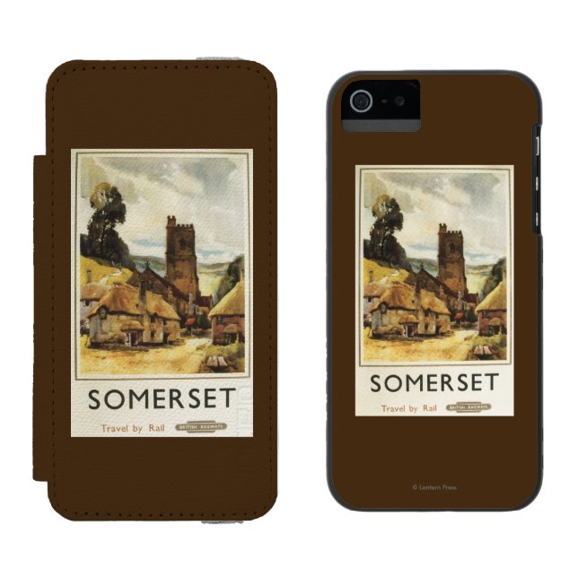 Historische Dorf-Szenen-britisches Bahnplakat Incipio iPhone Geldbeutel-Hülle (Seite an Seite)