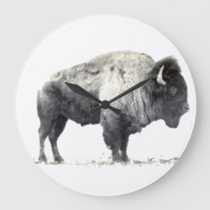 Historische Fotografie des amerikanischen Bison Große Wanduhr