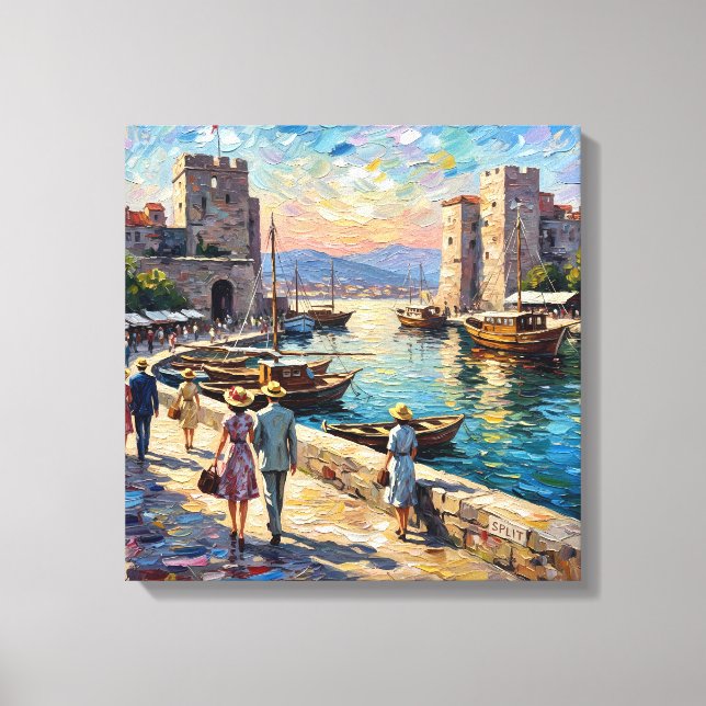 Historische Hafenszene von Split auf Leinwand (Vorderseite)