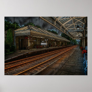 Historische Hebden Bridge Bahnhof Vintage Neon Kun Poster