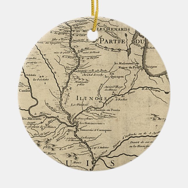 Historische Illinois-Karte von 1718 Keramik Ornament (Vorne)