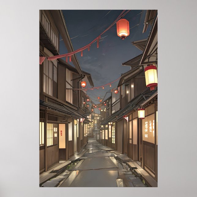 Historische japanische Straße mit Lanterns Poster (Vorne)