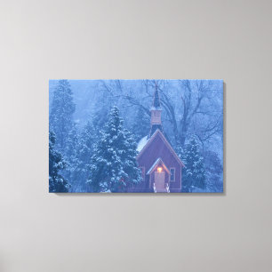 Historische Kapelle des Yosemite-Tals während sch Leinwanddruck