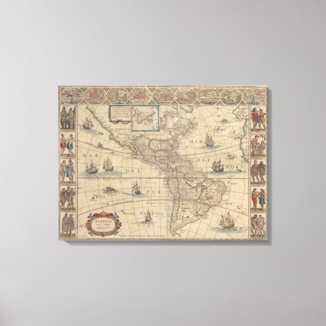 Historische Karte Amerikas (Nord- und Südamerika) Leinwanddruck (Vorderseite)