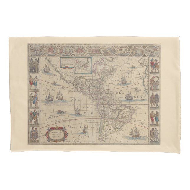 Historische Karte Amerikas (Süd- und Nordamerika) Kissenbezug (Vorderseite-Links)