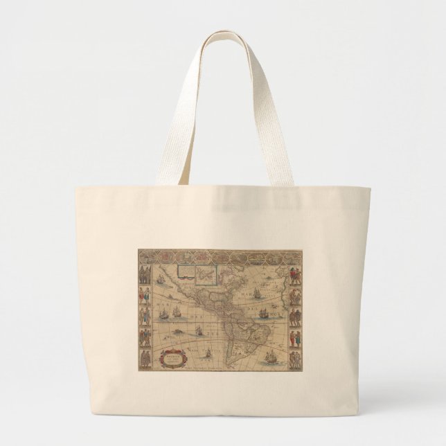 Historische Karte der amerikanischen Kontinente Jumbo Stoffbeutel (Vorne)