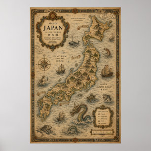 Historische Karte des feudalen Japans Poster