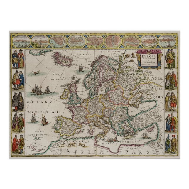 Historische Karte Europas (von Willem Blaeu) Poster (Vorderseite)