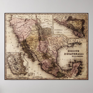 Historische Karte Mexiko und Guatemala Canvas Prin Poster