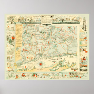 Historische Karte von Connecticut aus dem Jahr 192 Poster