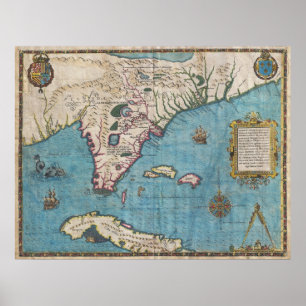 Historische Karte von Florida (1591) Poster