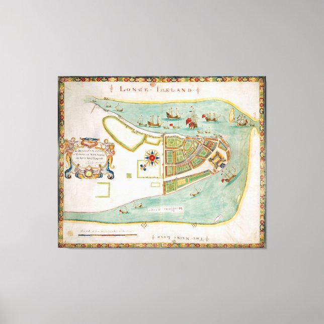 Historische Karte von New York City (1664) Leinwanddruck (Vorderseite)