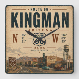 Historische Kingman Arizona Route 66 Kunst Quadratische Wanduhr