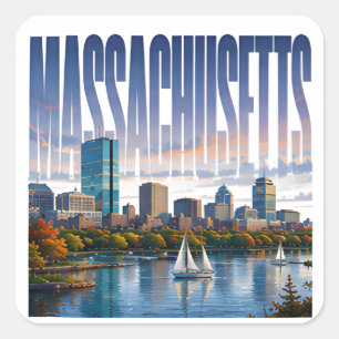 Historische Küsten-Skyline des Hafens von Massachu Quadratischer Aufkleber