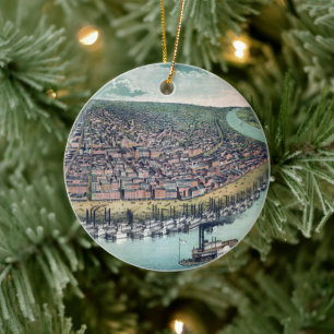 Historische Luftkarte von Saint Louis, Missouri, 1 Keramik Ornament