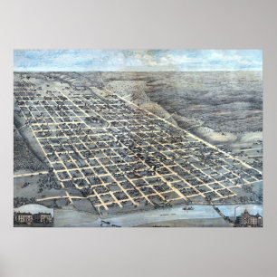 Historische Luftstadtkarte von Austin, Texas, 1873 Poster