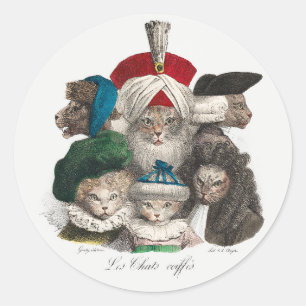Historische lustige Katzen Vorfahren Vintage Katze Runder Aufkleber