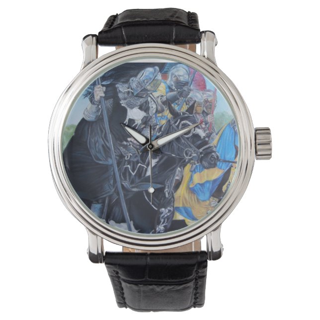 Historische mittelalterliche Ritter jouten auf Pfe Armbanduhr (Vorderseite)