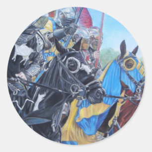 Historische mittelalterliche Ritter jouten auf Pfe Runder Aufkleber
