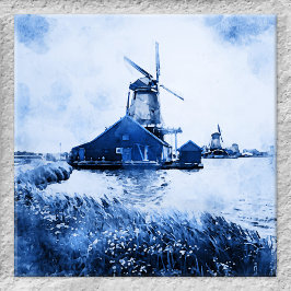 Historische niederländische Mill Watercolor Delft Fliese