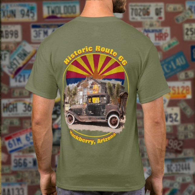 Historische Route 66 Hackberry, Arizona Back Desig T-Shirt (Von Creator hochgeladen)