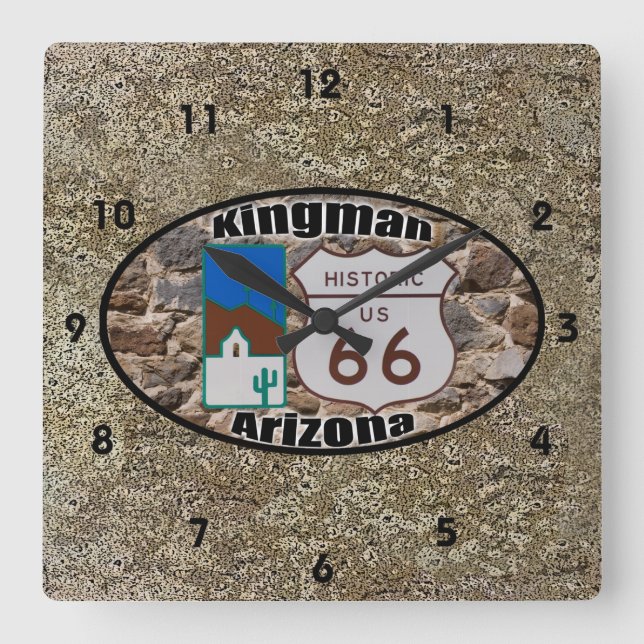 Historische Route 66 ~ Kingman, Arizona Quadratische Wanduhr (Vorderseite)