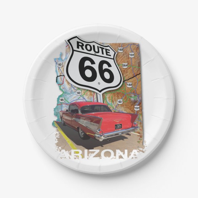 Historische Route 66 Pappteller (Vorderseite)