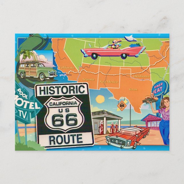 Historische Route 66 Postkarte (Vorderseite)