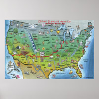 Historische Route 66 USA Cartoon Map Poster