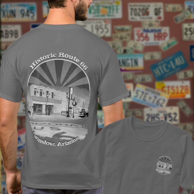 Historische Route 66 Winslow Arizona Zurück T-Shirt (Von Creator hochgeladen)