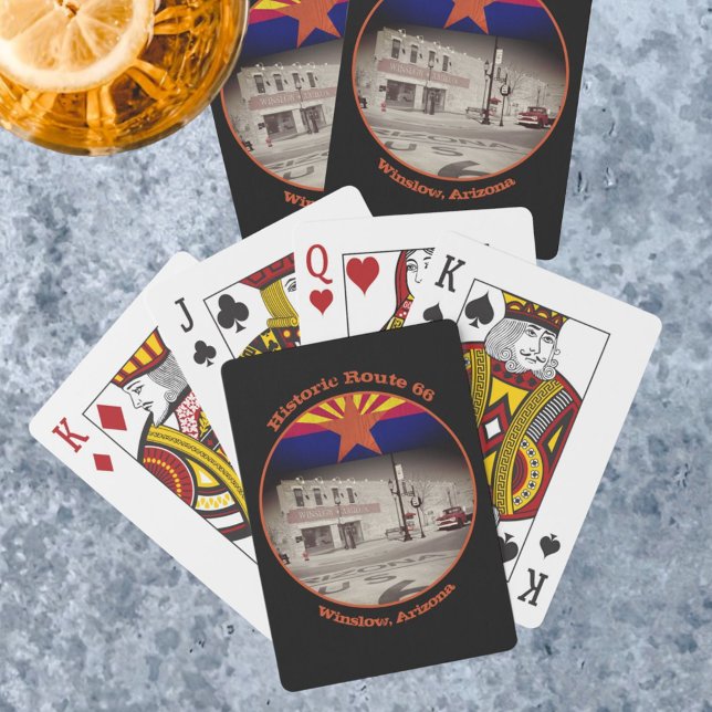 Historische Route 66 Zielort Winslow Arizona Spielkarten (Winslow, Arizona along Route 66 vintage style playing card backs)