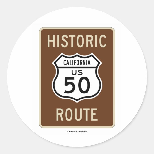 Historische Route US Highway 50 (Kalifornien) Runder Aufkleber (Vorderseite)