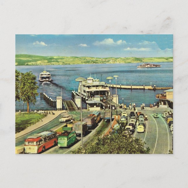 Historische Schiffe Autofähre über den Bodensee Postkarte (Vorderseite)