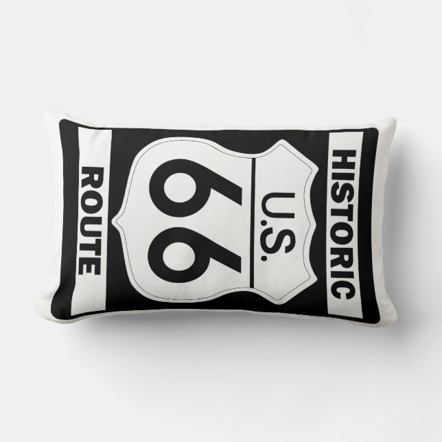 Historische Schwarze Route 66 American Mojo Pillow Lendenkissen (Vorderseite)